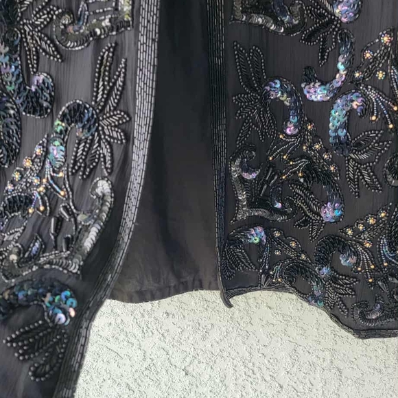 Vintage 100% Silk Black Embellished Women's Blazer Royal Feelings - Picture 4 of 13